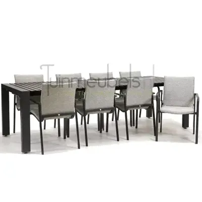 Tuinstoel Anzio soft grey 8 stoelen met rialto aluminium tafel 213 x 269 cm
