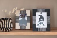 J-Line bloempot Strepen - hout - zwart|naturel - small - Ø 15.5 cm - thumbnail