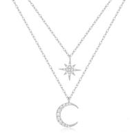Zilveren Dubbele Ketting met Ster en Maan Hangers - Elegante Charme van Elenza - thumbnail