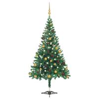 VidaXL Kunstkerstboom met verlichting en kerstballen 910 takken 210 cm - thumbnail