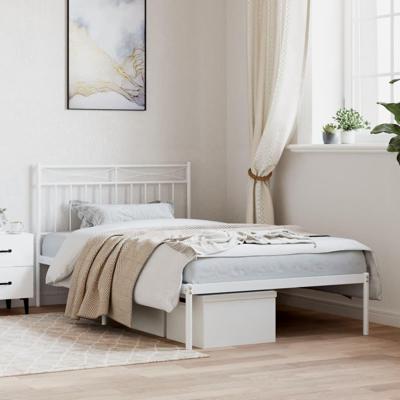 Bedframe met hoofdbord metaal wit 107x203 cm Bedframe met hoofdbord metaal wit 107x203 cm