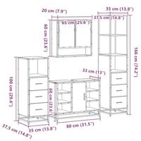 4-delige Badkamermeubelset bewerkt hout grijs sonoma eikenkleur - thumbnail