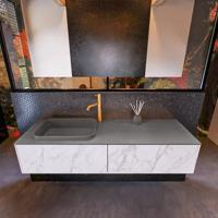 Badkamermeubelset Mondiaz Erin 150 cm met 2 Lades met RIDGE Wastafel Links Dark grey met 1 kraangat Greeploos Mat Carrara - thumbnail