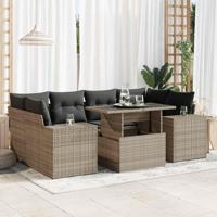 7-delige Loungeset met kussens poly rattan grijs - thumbnail