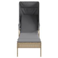 Ligbedden 2 st met luifels en tafel poly rattan beige - thumbnail