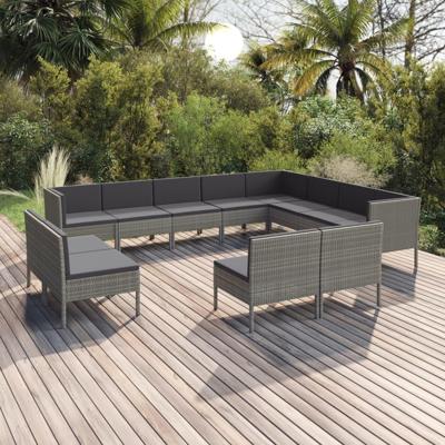 12-delige Loungeset met kussens poly rattan grijs