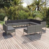 12-delige Loungeset met kussens poly rattan grijs - thumbnail
