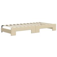 Slaapbank met onderschuifbed 90x200 cm stof crèmekleurig - thumbnail
