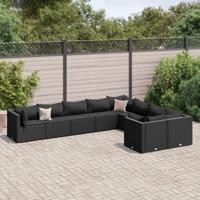 9-delige Loungeset met kussens poly rattan zwart - thumbnail