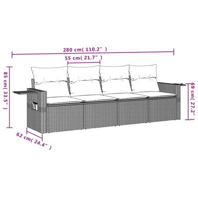5-delige Loungeset met kussens poly rattan beige - thumbnail