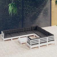 11-delige Loungeset met kussens grenenhout wit - thumbnail
