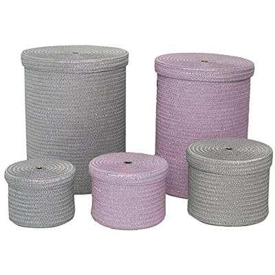 Veelzijdige mand DKD Home Decor Grijs Roze Polypropyleen 42 x 42 x 52,5 cm 4 Kg