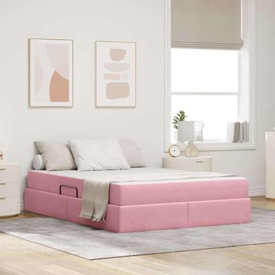 Opbergbed met matras met matras Roze 140 x 200 cm Fluweel