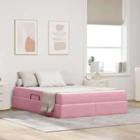 Opbergbed met matras met matras Roze 140 x 200 cm Fluweel - thumbnail
