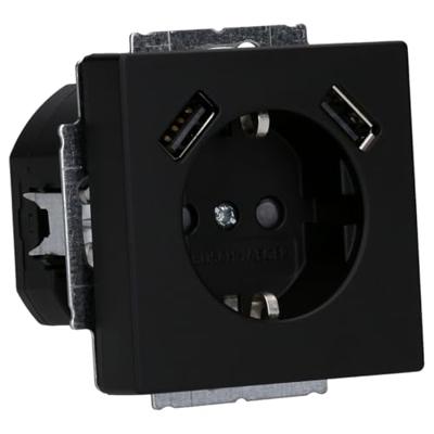 BJ stopcontact met USB 2-voudig lader Future Lineair mat zwart