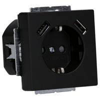 BJ stopcontact met USB 2-voudig lader Future Lineair mat zwart - thumbnail