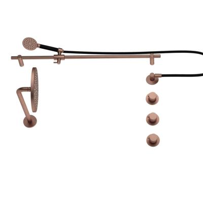 Hotbath Cobber - CB7067 - Inbouw Regendoucheset - Geborsteld Koper PVD - 2 Stopkranen - Thermostatisch - Wandarm 40 cm - Hoofddouche 200 mm - Ronde Handdouche 3 Standen - Glijstang 900 mm - Waterbesparend