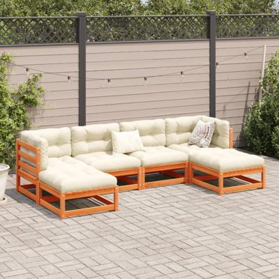 6-delige Loungeset met kussens massief grenenhout wasbruin