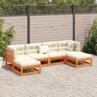 6-delige Loungeset met kussens massief grenenhout wasbruin - thumbnail