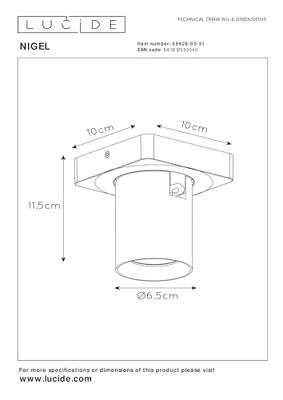 Lucide NIGEL - Plafondspot - LED Dim to warm - GU10 - 1x5W 2200K/3000K - Wit Lucide NIGEL - Plafondspot - LED Dim to warm - GU10 - 1x5W 2200K/3000K - Wit