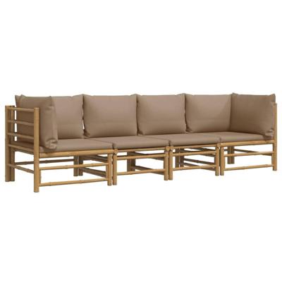 4-delige Loungeset met kussens bamboe taupe