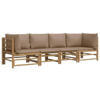 4-delige Loungeset met kussens bamboe taupe - thumbnail