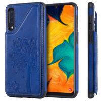 Voor Galaxy A50 kat boom reliëf patroon schokbestendige beschermende case met kaartsleuven & fotolijstjes (blauw) - thumbnail