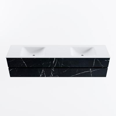 MONDIAZ VICA 200cm badmeubel onderkast Marquina 4 lades. Wastafel CLOUD dubbel zonder kraangat, kleur Talc.