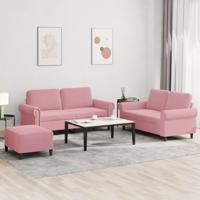 3-delige Loungeset met kussens fluweel roze - thumbnail