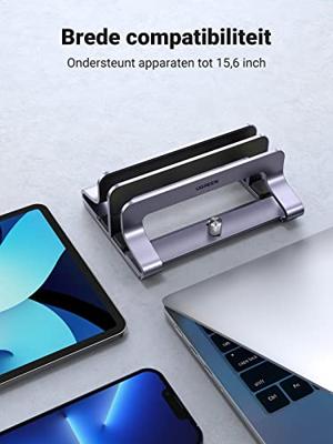 Ugreen Verticale standaard voor 2 apparaten Ugreen LP258 aluminium voor laptop en tablet - zilver Ugreen Verticale standaard voor 2 apparaten Ugreen LP258 aluminium voor laptop en tablet - zilver