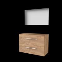 Basic-Line Basic 46 Badkamermeubelset - 100 x 46 cm - Met Grepen - 2 Lades - Wastafelblad - Spiegel - Whisky Oak - thumbnail