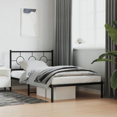 Bedframe met hoofdbord metaal zwart 107x203 cm Bedframe met hoofdbord metaal zwart 107x203 cm
