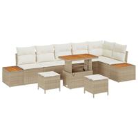 9-delige Tuinbankenset met kussens poly rattan acacia beige - thumbnail
