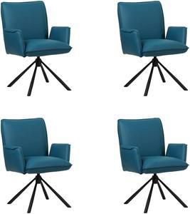 Set van 4 Blauwe leren industriële draaibare eetkamerstoelen Elite - Toledo Leer Turquoise (blauw leer)