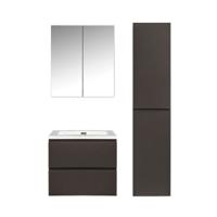 Badkamermeubel Set Callisto Diamond Hangend 60x50x48cm Mat Grijs Softclose Greeploos Mineraalmarmer Wastafel 1 Kraangat Overloop met Spiegelkast en Badkamerkast - thumbnail