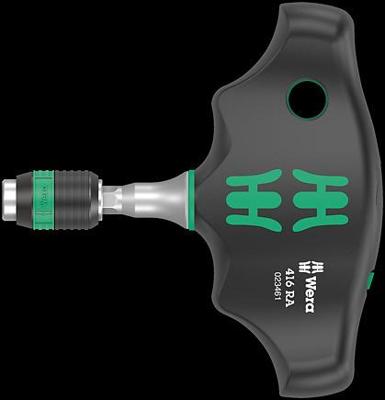 Wera 416 ra t-greep bithandhouder met ratelfunctie en rapidaptor snelwisselfunctie, 1/4" x 45 mm - 05023461001