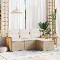4-delige Loungeset met kussens poly rattan beige - thumbnail