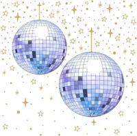 Duni 3-laags tissue servet disco ball 33x33cm wit, zilver 20 stuks - thumbnail