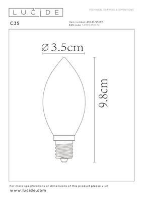 Lucide C35 - Filament lamp - Ø 3,5 cm - LED 3 StepDim (Memory) - E14 - 1x3W 2200K - Amber