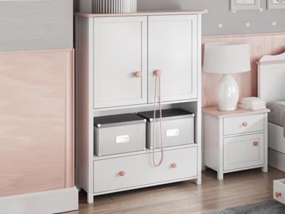 Hoge Dressoir LUCIA 2 deuren 1 lade wit/roze Hoge Dressoir LUCIA 2 deuren 1 lade wit/roze