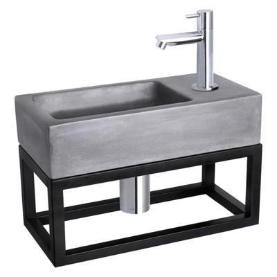 Fonteinset Differnz Ravo Beton en Handoekrek 38.5x18.5x9 cm Donker Grijs Met Rechte Kraan Chroom Differnz