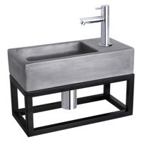 Fonteinset Differnz Ravo Beton en Handoekrek 38.5x18.5x9 cm Donker Grijs Met Rechte Kraan Chroom Differnz - thumbnail