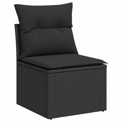 8-delige Loungeset met kussens poly rattan zwart - thumbnail