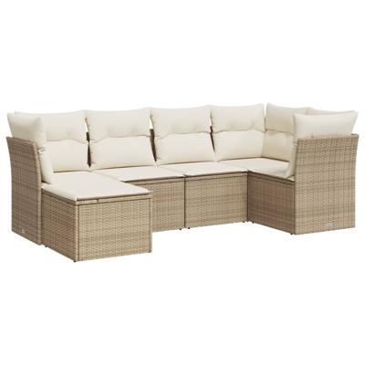 7-delige Loungeset met kussens poly rattan beige