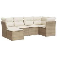 7-delige Loungeset met kussens poly rattan beige - thumbnail
