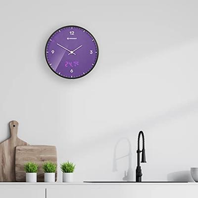 BRESSER MyTime LEDsec wandklok 24 cm met temperatuurweergave (purple)
