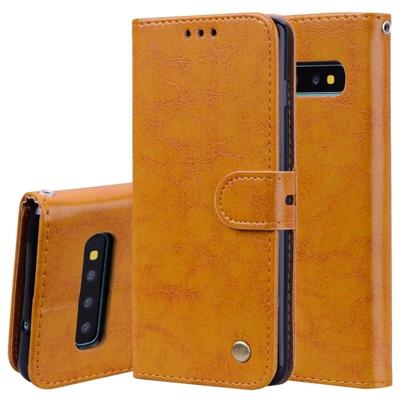 Business stijl olie Wax textuur horizontale Flip lederen case voor Galaxy S10 Plus met houder & kaartsleuven & portemonnee (bruin)