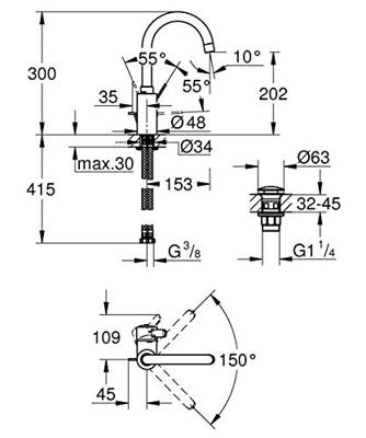 GROHE Eurosmart Cosmopolitan waterbesparende wastafelkraan l-size m. gladde body met push open chroom 23933001 GROHE Eurosmart Cosmopolitan waterbesparende wastafelkraan l-size m. gladde body met push open chroom 23933001