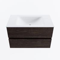 MONDIAZ VICA 80cm badmeubel onderkast Dark Brown 2 lades. Wastafel CLOUD midden 1 kraangat, kleur Talc. - thumbnail