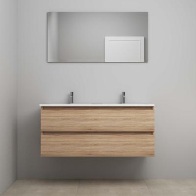 On-Line Badkamermeubelset - 120 cm - Voorgemonteerd - Acryl Wastafel - 2 Kraangaten - Spiegel - Eiken